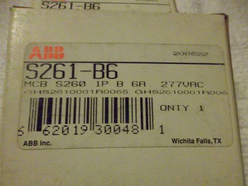 ABB S261B6 CIRCUIT BREAKER 6AMP 1POLE 480VAC B-CURVE