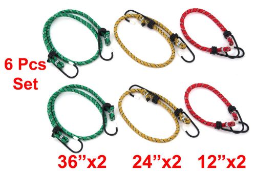 6 Pc Light Duty Rubber Bungee Cord Strap Heavy Duty Set 12&#034;, 24&#034; , 36&#034;