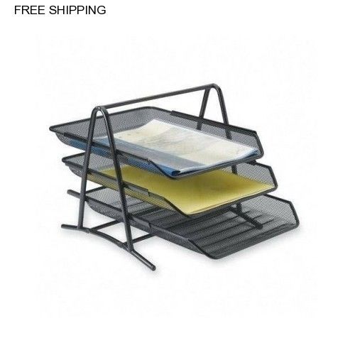 3 Tier Steel Mesh Desk Tray Office Supplies Letters Homeworks Storage Organize