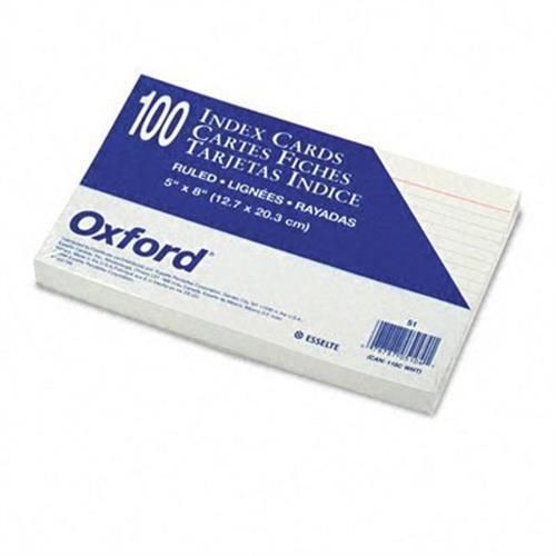 Ruled Index Cards, 5 x 8, White, 100/Pack