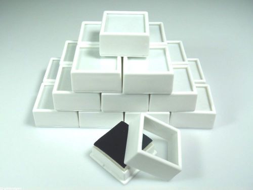 20pc white 1-1/2&#034;x3/4&#034; square glass top gem box storage/display gold/gems/coins for sale