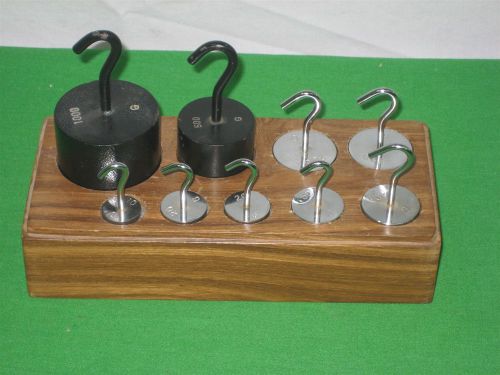 Set of Nine (9) Mass Calibration Hooked Stainless Steel Iron Enamel