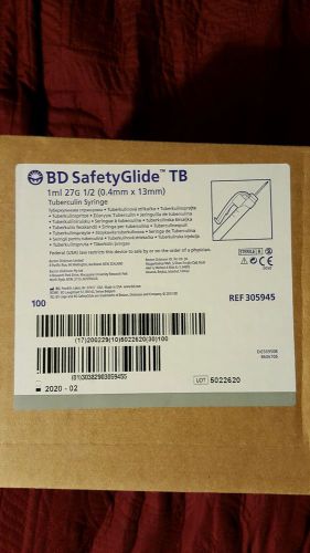 Bd safetyglide 1ml 27g 1/2 (0.4mm x 13mm) box of 100 sealed ref305945 tuberculin for sale