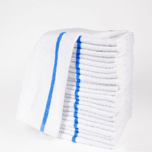 12 NEW COTTON BLUE STRIPE TERRY RESTAURANT BAR MOPS PREMIUM KITCHEN TOWELS 34oz