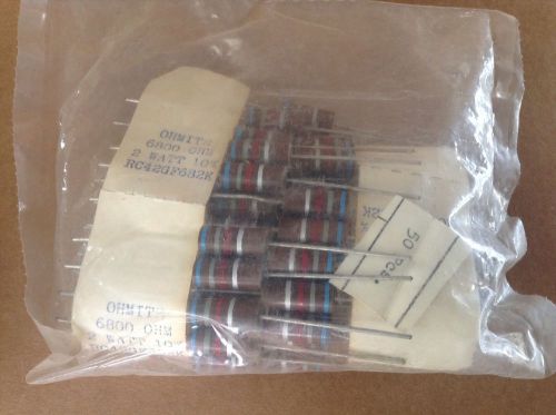 Ohmite 2 Watt 6800 Ohm 10%, Molded Composition Resistors NOS 50pcs.