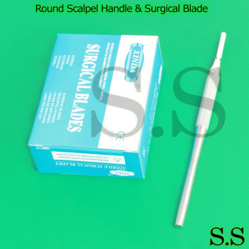 100 STERILE SURGICAL BLADES #22 #23 WITH FREE ROUND SCALPEL KNIFE HANDLE #4