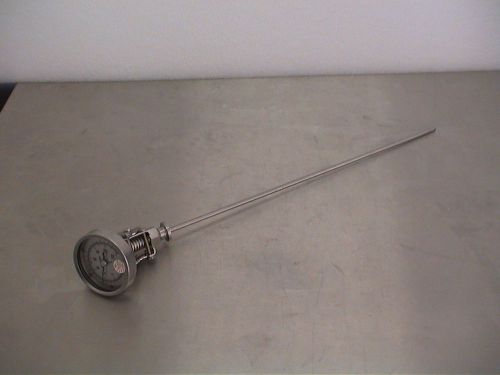 Reotemp Sanitary Bimetal Thermometer 0-250F -20-120C 19&#034; Stem 3&#034; Dial Stainless