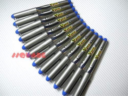 12 x pilot vpen v-pen disposable medium nib fountain pen, blue ink (japan) for sale