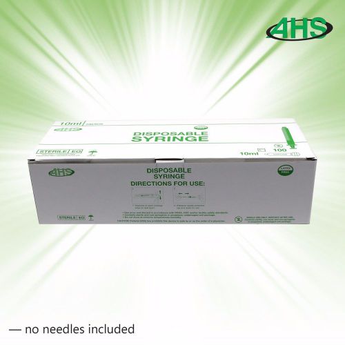 Box of 100 10cc/10ml syringes, luer lock, sterile, no needles - ah10l syringe for sale