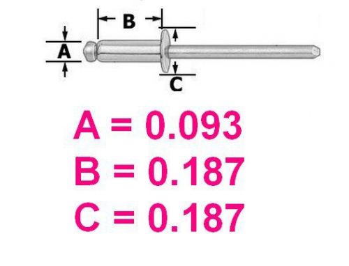 PACK of 100 Aluminum Blind Pop Rivet - 3/32&#034; D - 3/16&#034; L - 1/8&#034; Grip Range
