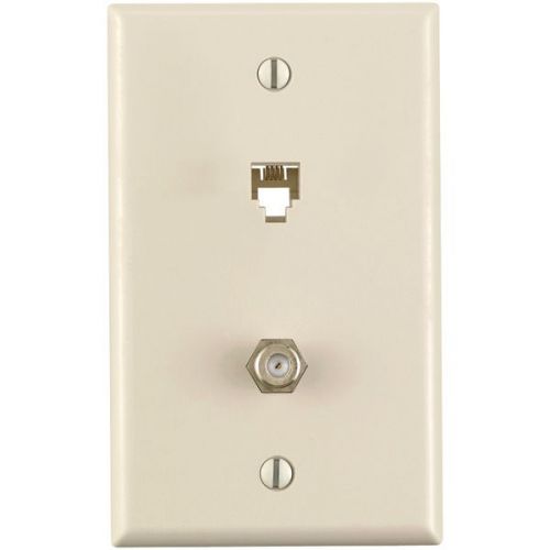 Leviton 40259-T Telephone 6P4C &amp; F-Connector Wall Jack - Light Almond