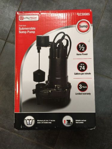 Nib!! utilitech 1/2 hp cast iron submersible 0239985 sump pump 74gpm for sale