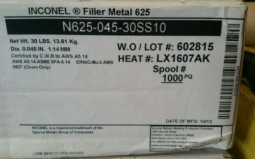 Inconel 625 Special Metals Welding Wire .045 30 Pounds Spool