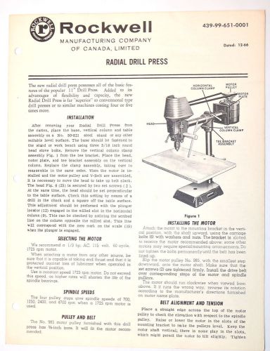 ROCKWELL RADIAL Arm DRILL PRESS 1966 #RR87 maintenance operation Manual Adjust