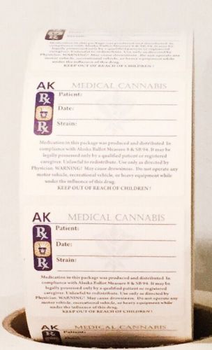 ALASKA STATE RX MEDICAL MARIJUANA CANNABIS LABEL QTY 10 / 100 / 1000 PCS 420 USA