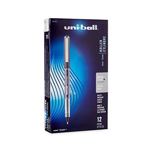 uni-ball Vision Stick Micro Point Roller Ball Pens, 12 Black Pens (60106) New