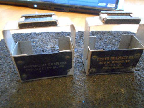 2 ANTIQUE INDUSTRIAL MAGNETIC BUSINESS CARD HOLDERS? PRUYN BEARINGS,AMERICAN GEA