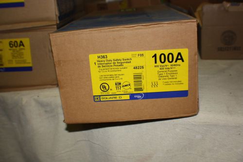 Square d h363 heavy duty safety switch 600v 100a (nib) with trs100r fuses for sale