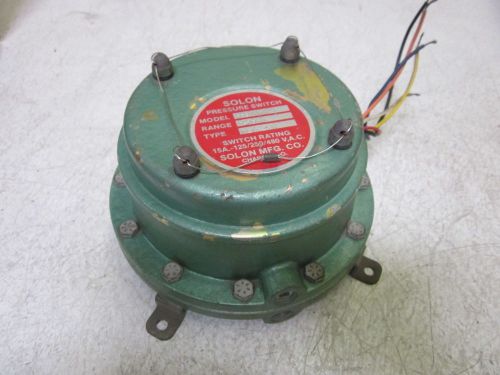 SOLON MFG. CO. 7PS11W NEMA 4 PRESSURE SWITCH 15A-125/250/480VAC *USED*