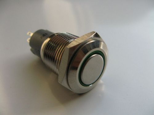 Green led 16mm 12v 5pin stainless steel round latching push button switch for sale