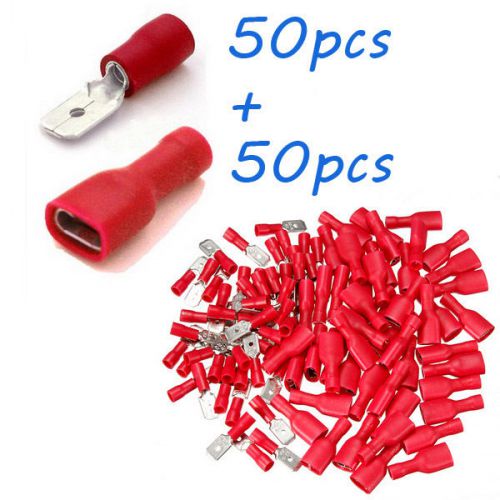100pcs/50Pairs Fully Female&amp;Male Insulated Spade Terminals Electrical Crimp Conn