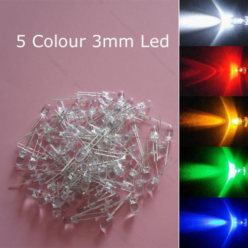 100pcs 3mm LED Light Bulb Emitting Diode Led Lamp #B White Blue Red Green Yellow