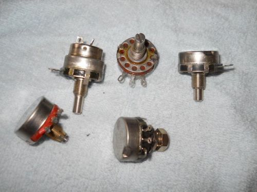 5) Asst Heavy Duty Panel Mount Single Turn Potentiometers 2 Watt, Several Values