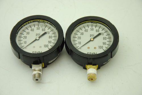 Span 1/4&#034; NPT Pressure Gauges, 0-100PSI, 2-1/2&#034; Dial, Lot of 2