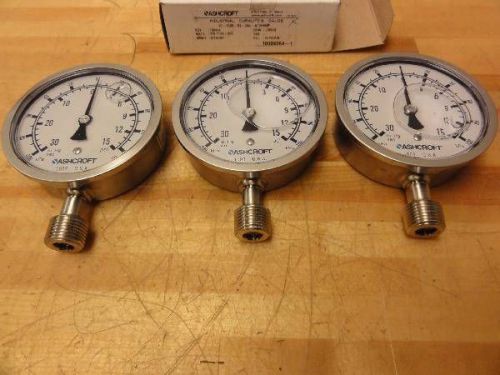 (3) Ashcroft Industrial Duralife Gauge, Model 1008 Glycerin filled, 15psi, 316ss