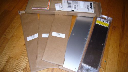 Door Push Plates. NEW. 4 Aluminum. 1 Stainless Steel. Don Jo brand.