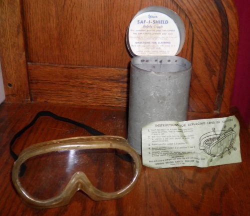 VINTAGE SAF-I-SHIELD SAFETY GOGGLES w/ ORIGINAL TIN CASE &amp; PAPERS STEAMPUNK USA