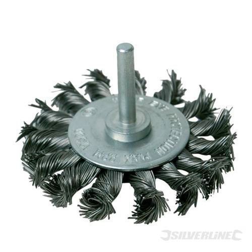 Silverline 75mm rotary twist knot wire brush wheel cup 6mm shank 12500 rpm max for sale