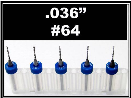 .036&#034; - #64 - 1/8&#034; shank  carbide drill bits  five pcs  cnc dremel jewelry hobby for sale