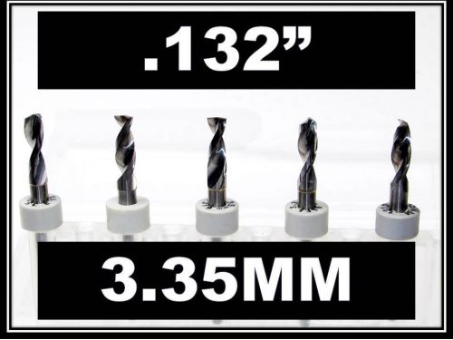 3.35mm - .132&#034; - 1/8&#034; Shank  Carbide Drill Bits FIVE Pcs CNC Dremel Model Hobby