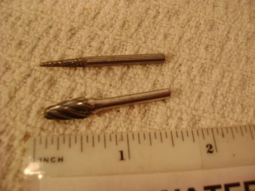 (2) carbide head burr s, new old stock, 1/8&#034; shank,tear drop &amp; taper head shapes for sale