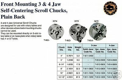 Bison Front Mounting 5&#034; Chuck 3 Jaw Self Centering New