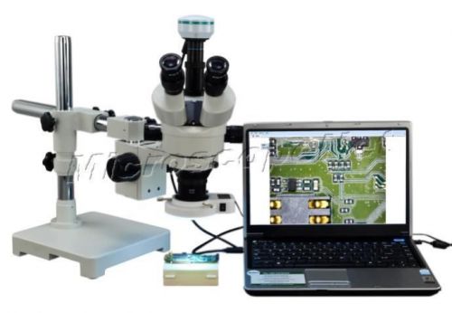 Boom Stand Microscope 3.5X-90X+2MP Camera 54 LED Light