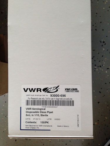 $79 VWR 5ml Glass Serological Pipettes, Ind Wrap, Sterile (pk100)(Cat#93000-696)