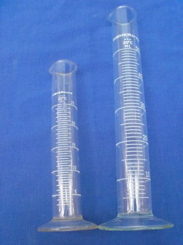 2 lot fisherbrand 50ml &amp; 25ml td graduated cylinders enamel 0.5ml graduations for sale