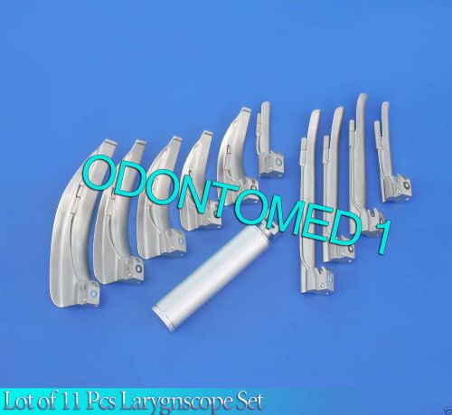 SET OF 11 PCS MCINTOSH LARYNGOSCOPE+MILLER LARYNPOSCOPE+MEDIUM HANDLE DIAGNOSTIC