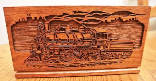 Lasercraft Letter Holder w/Train - Walnut - Laser Engraved - 6 1/2&#034; x 2&#034;