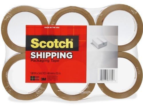 Lightweight shipping packaging tape 1 88 inches x 54.6 yard tan 6 pack for sale