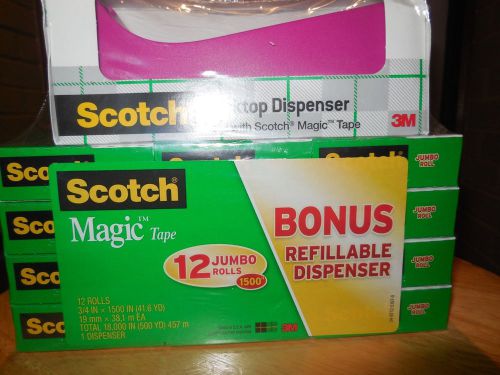 3M Scotch Magic Tape 12 Jumbo Rolls - 3/4 IN x 1500 in + Desktop Dispenser