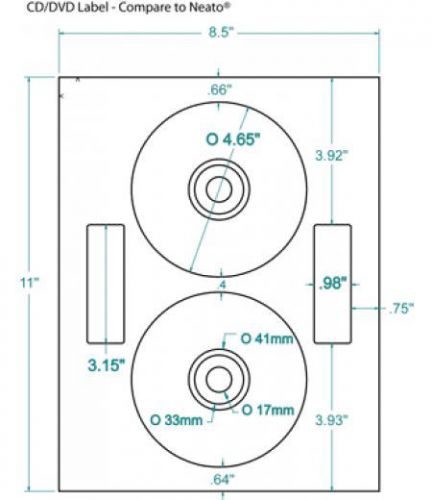 Compulabel 312693 - white cd/dvd neato® layout labels. 4.65&#034; diameter for sale