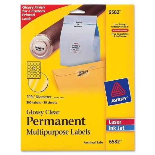 Avery Multipurpose Label - 1.63&#034; D - 500/Pk - Circle - Laser, Inkjet - Clear