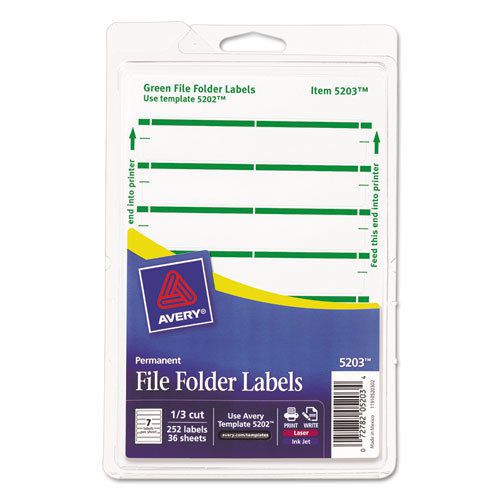 Print or write file folder labels, 11/16 x 3-7/16, white/green bar, 252/pack for sale