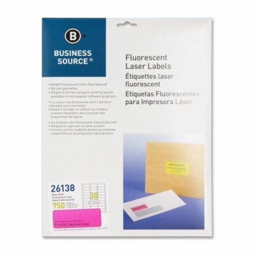 Business Source Laser Labels, Fluorescent, 1&#034;x2-5/8&#034;, 750/PK, Pink (BSN26138)