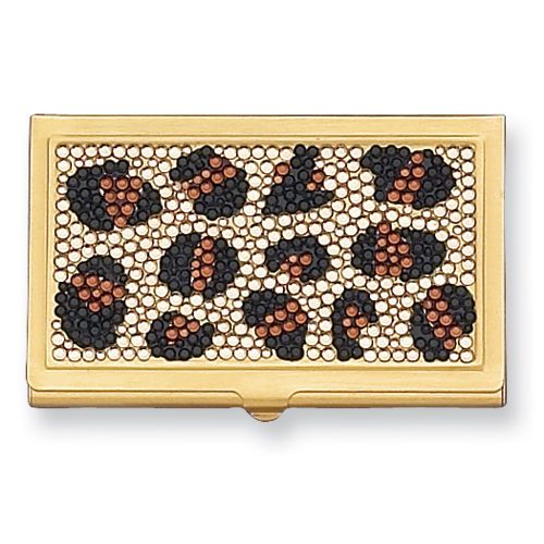 New Leopard Brass Business Card Case Office with Swarovski® Crystals