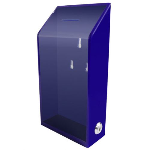 Acrylic charity donation box with lock &amp; 2 keys. ac-01- blue for sale