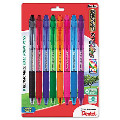 R.S.V.P. RT Ballpoint Retractable Pen, Assorted Ink, 8/Pk